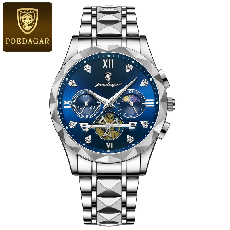 POEDAGAR Relógio Masculino de Luxo Quartzo Cronógrafo