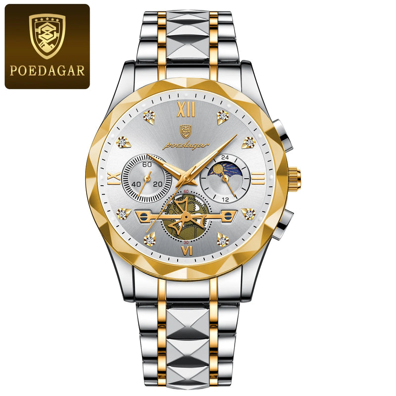 POEDAGAR Relógio Masculino de Luxo Quartzo Cronógrafo