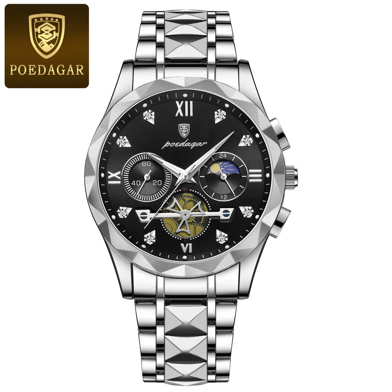 POEDAGAR Relógio Masculino de Luxo Quartzo Cronógrafo