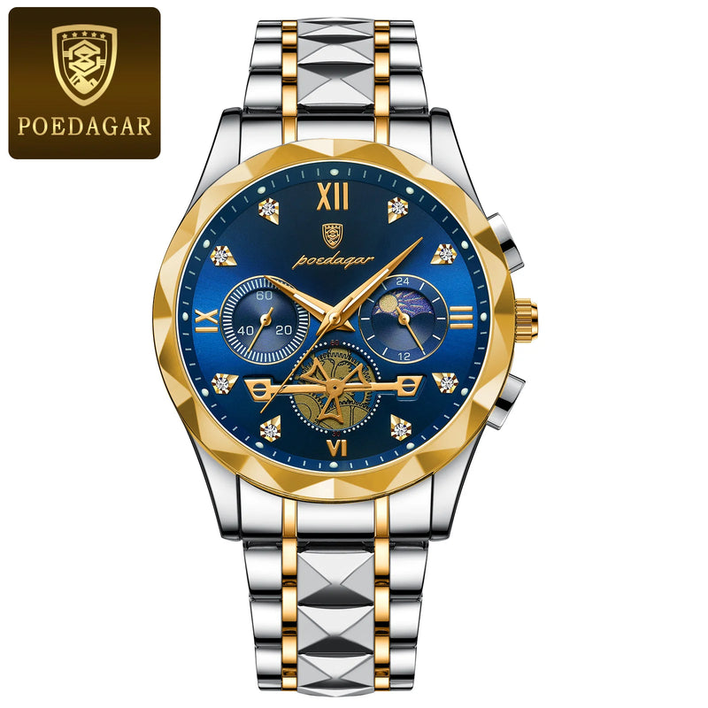 POEDAGAR Relógio Masculino de Luxo Quartzo Cronógrafo