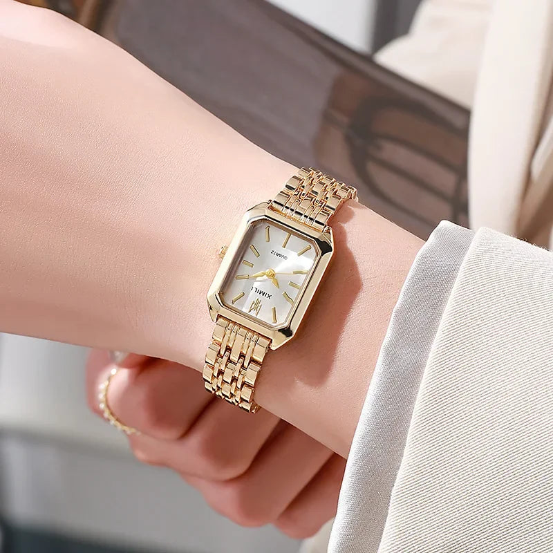 Relógio de Pulso Feminino Clássico – Luxo Rose Gold em Aço Inoxidável